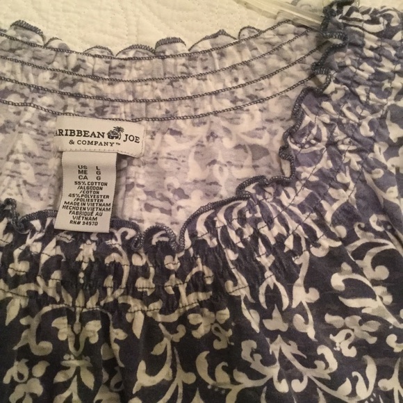 Caribbean Joe LG navy, white long sleeve top - Picture 6 of 8